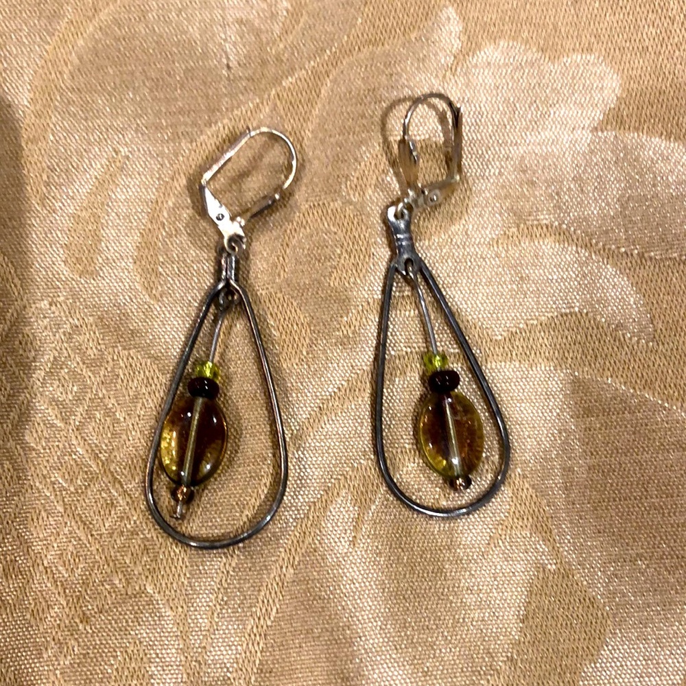Earrings: silvertone with glass beads